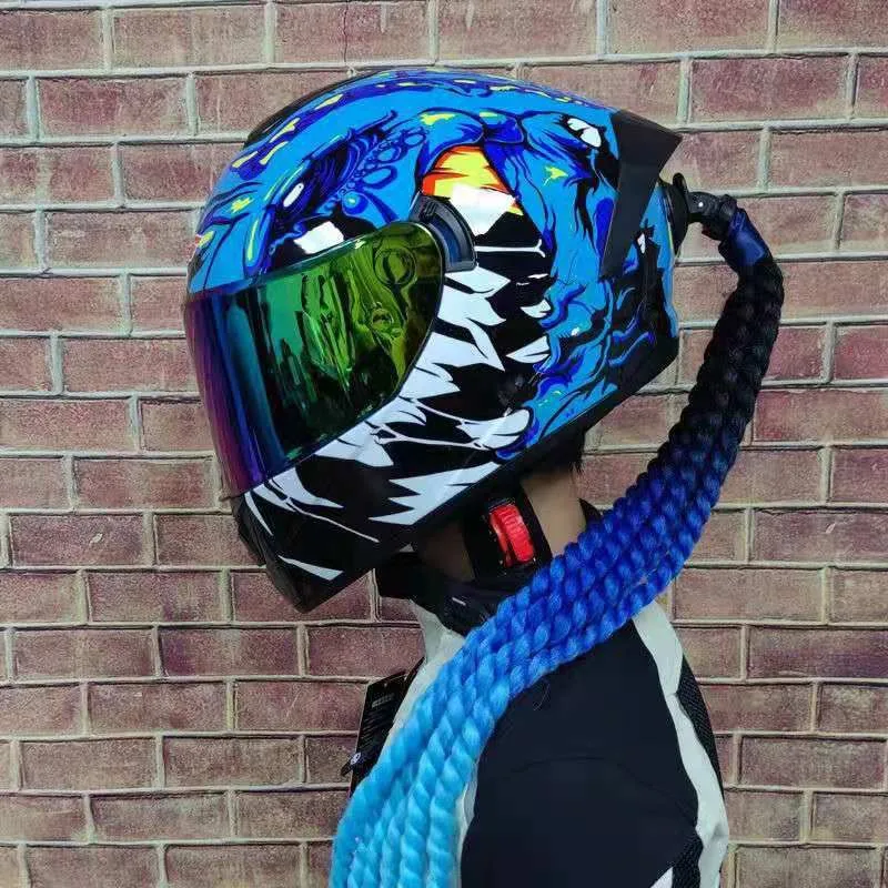 

Helmet Dirty Braid Ponytail Braid Twist Braid Motorcycle Personality Helmet Wig with Suction Cup