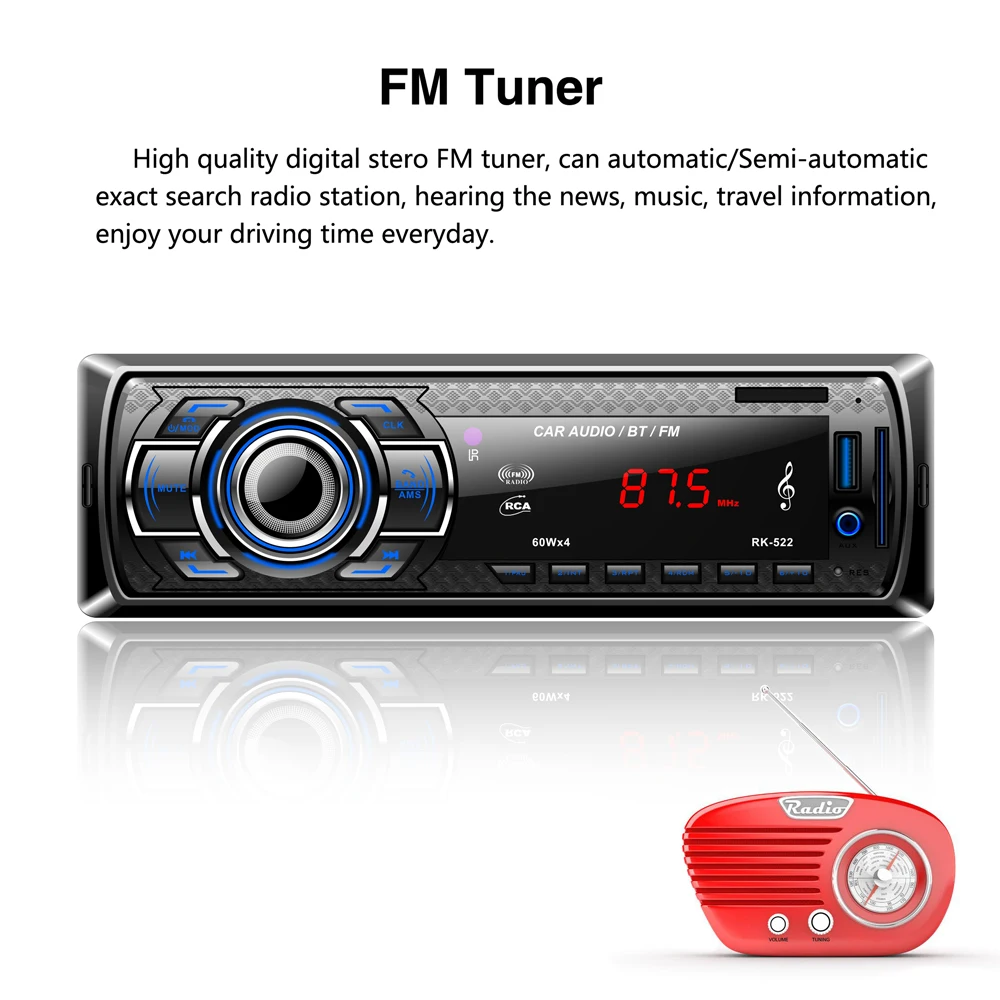 RK 522 авто радио 12V 1DIN автомобиль плеер Bluetooth Стерео FM MP3 аудио зарядное устройство