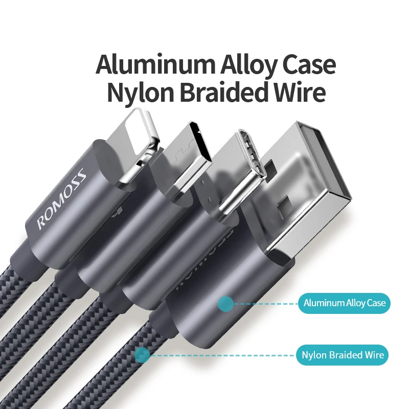 Кабель для зарядки ROMOSS USB Type-A/ Type-C/ Lightning/ Micro-USB 2A 1.5м | Мобильные телефоны и