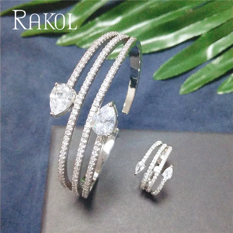 RAKOL Tready набор из браслетов и колец круглой формы с кубическим цирконием розового