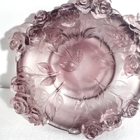 luxury colored glass fruit plate beatiful 3d rose flower bowl fashion creative living room bar snack dried plates crystal tray