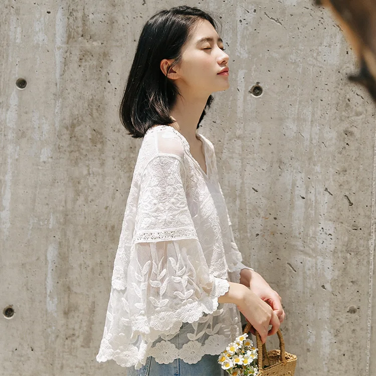 

Make new summer vacation embroidered blouse bud silk unlined upper garment to restore ancient ways small and pure and fresh wind