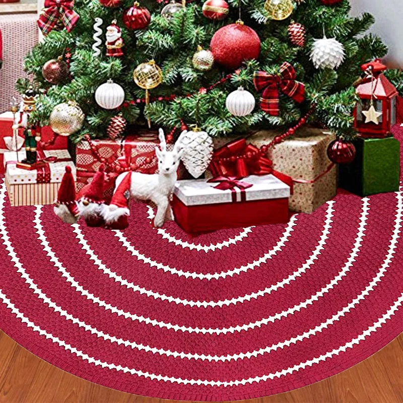 Christmas Tree Skirts 48 Inch Rustic Large Striped Knit Xmas Mats for Party Home Decoration XMAS Gift |