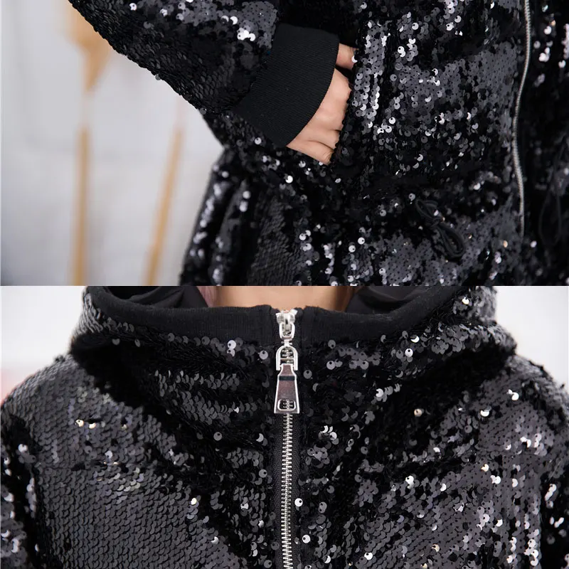 Женская хлопковая куртка с блестками свободная теплая приталенная в европейском