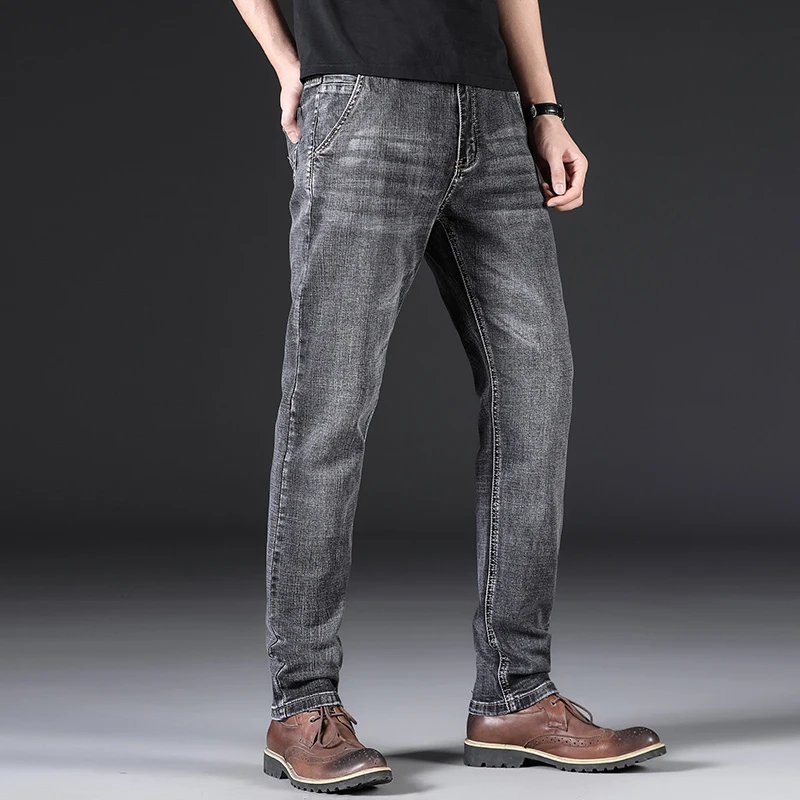 Male Jeans Men Men'S Jean Homme Denim Slim Fit Pants Trousers Straight Gray Biker Spijkerbroeken Heren Multi-Pocket Soft Casual