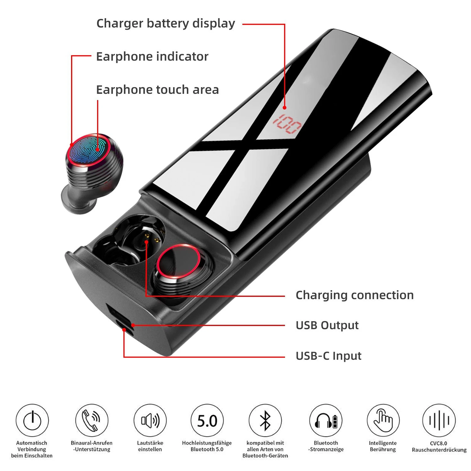 TWS True 5 0 Bluetooth наушники спортивные в уши беспроводные IPX6 водонепроницаемые для