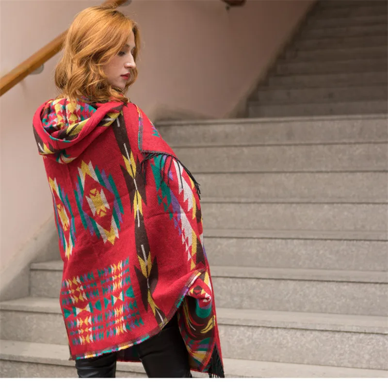 Big scarves winter scarf cashmere poncho women Bohemian Shawl Scarf Tribal Fringe Hoodies blankets Cape shawl Ponchos and Capes |