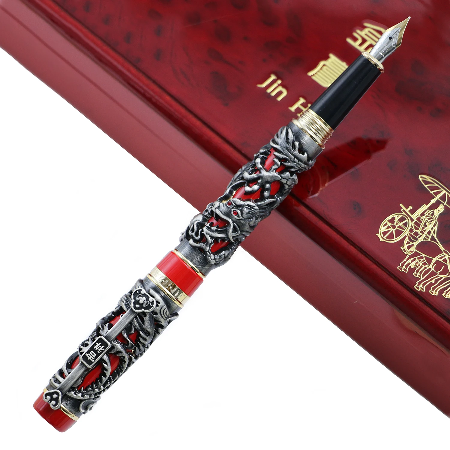 Роскошная металлическая 3D Авторучка Jinhao с изображением дракона Феникса, винтажная перьевая ручка 0,5 мм, перьевые ручки для письма, офисные, деловые принадлежности, подарок