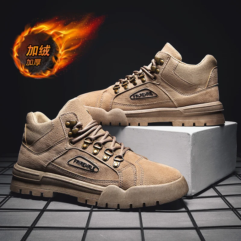 2019 супер теплые мужские зимние кожаные ботинки из коровьей замши на меху теплая