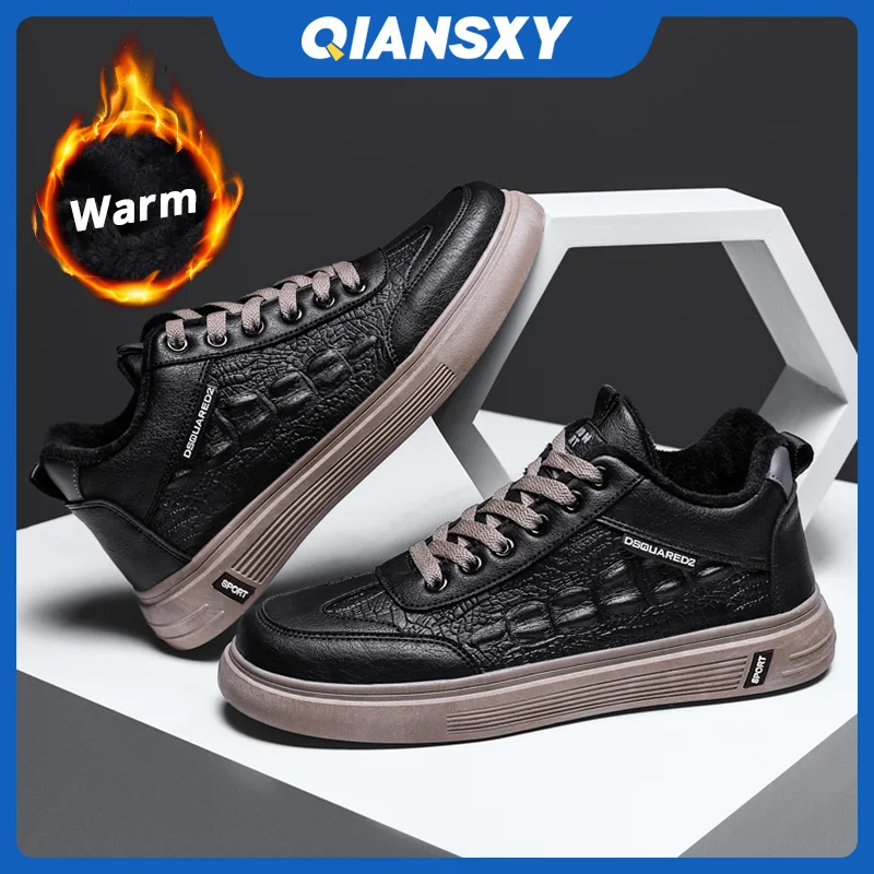 

QIANSXY Men's Winter Casual Shoes Male Sneakers Man Vulcanized Designer luxury Sports Crocodile Skin Shoes For Men Winter Shoe