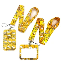 yellow funny cartoon characters lanyard credit card id holder bag student women travel card cover badge car keychain decorations