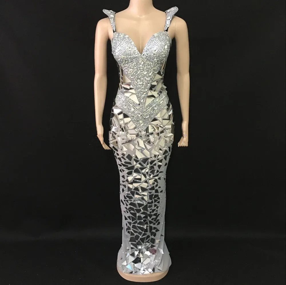 Супер блестящие пайетки зеркала платье для женщин на день рождения Стразы Костюм