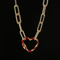 trendy punk heart shaped twist geometric pendant necklace for women gold silver color dripping oil hollow link chain accessories