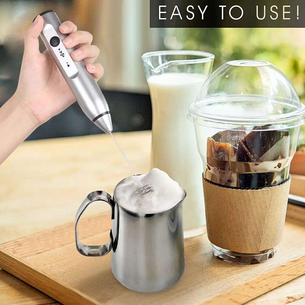 

YAJIAO USB 3 Speeds Electric Milk Frother Coffee Durable Drink Mixer Rechargeable with 2 Whisks For Handheld Foam Maker Latte