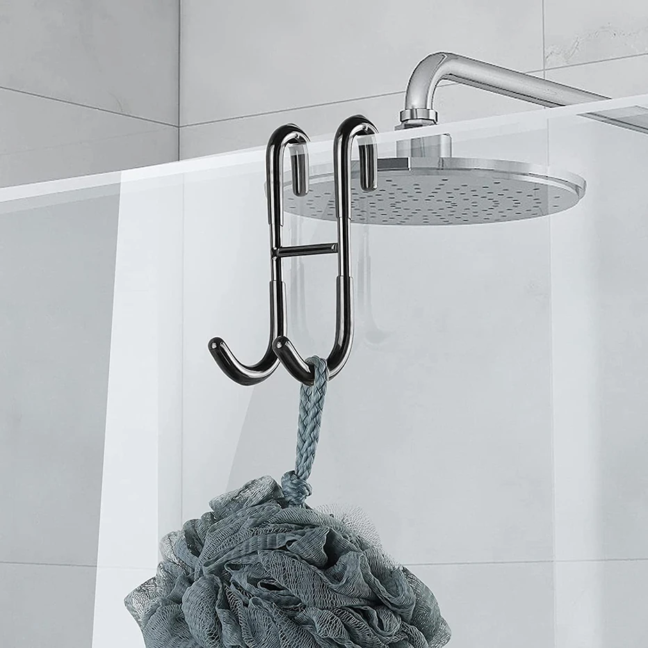 Крючок для двери душа из нержавеющей стали над безрамной стеклянной дверью