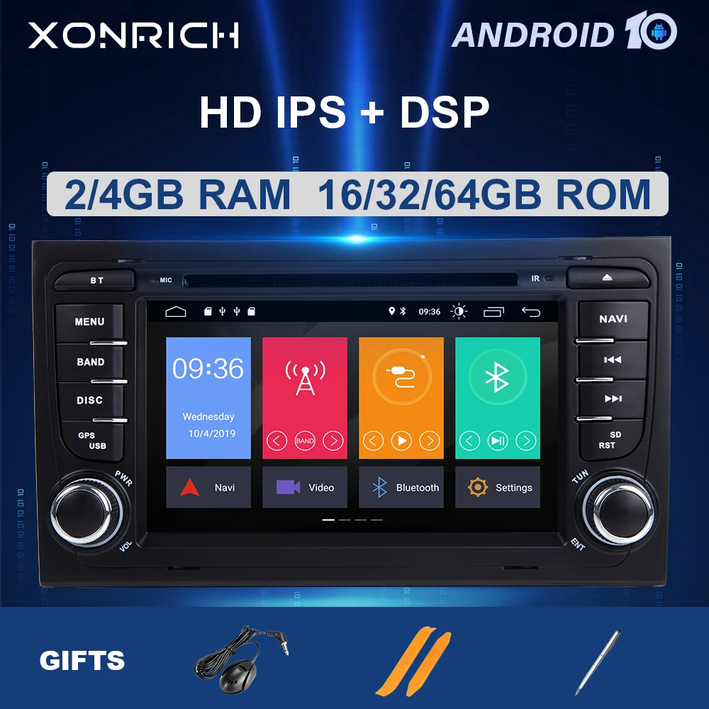 Автомобильный радиоприемник DSP IPS 2 din Android 10 DVD-проигрыватель для Audi A4 B6 B7 S4 RS4 SEAT Exeo