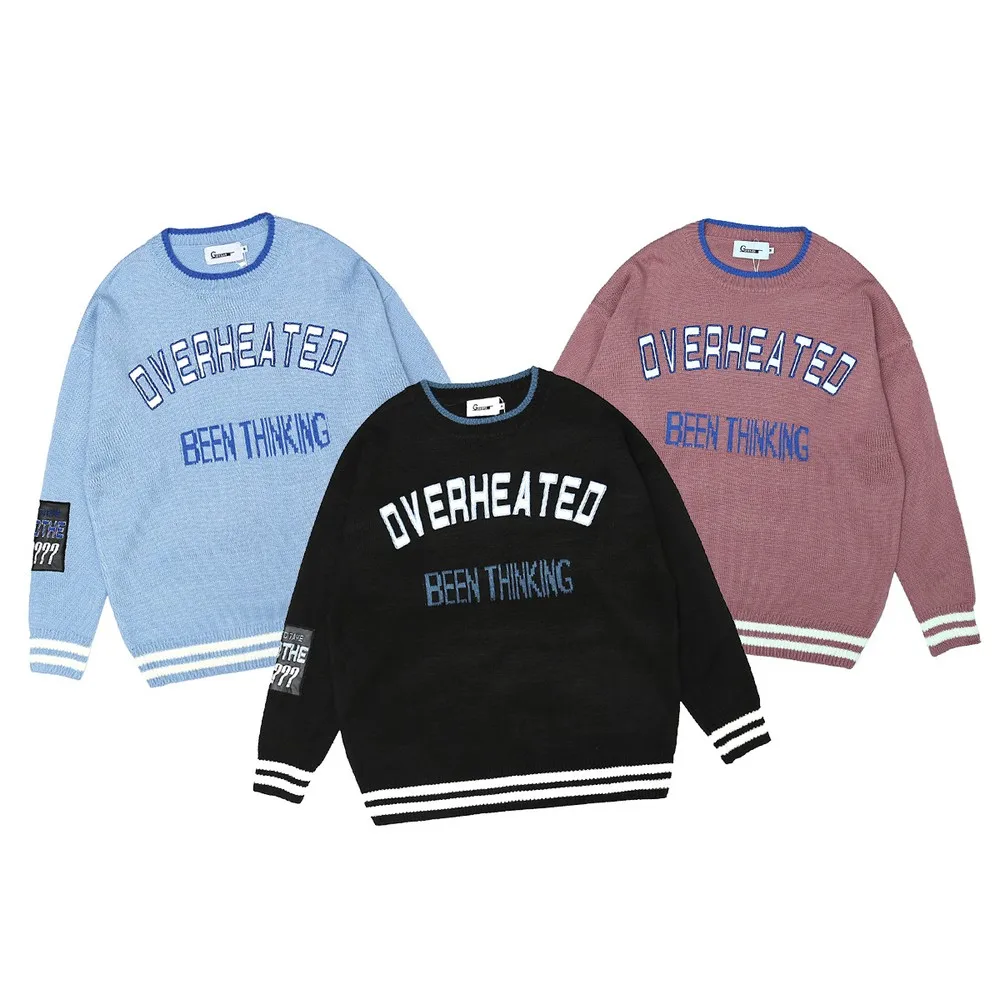 Модные Розовые винтажные дизайнерские женские свитера оверсайз синего цвета