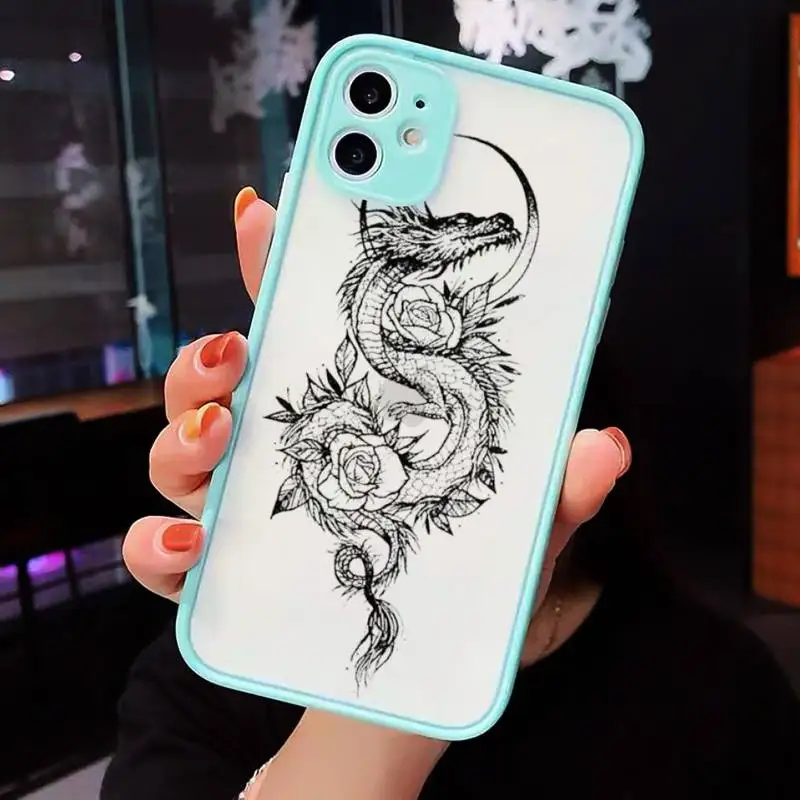 

Dragon God Pattern Phone Case For iPhone 12 11 Mini Pro XR XS Max 7 8 Plus X Matte transparent blue Back Cover
