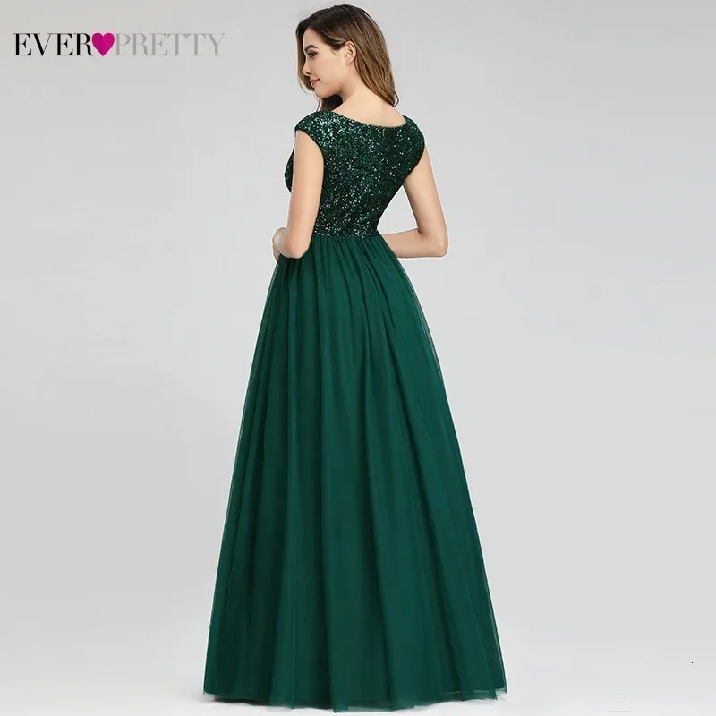 Vestido Madrinha Ever Pretty Dark Green Sequined Bridesmaid Dresses A-Line V-Neck Sleeveless Formal Dresses For Wedding Party