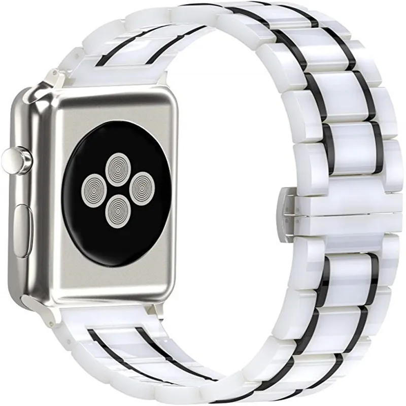 Фото Роскошный керамический браслет для Apple Watch Band 44 40 мм ремешок из нержавеющей стали