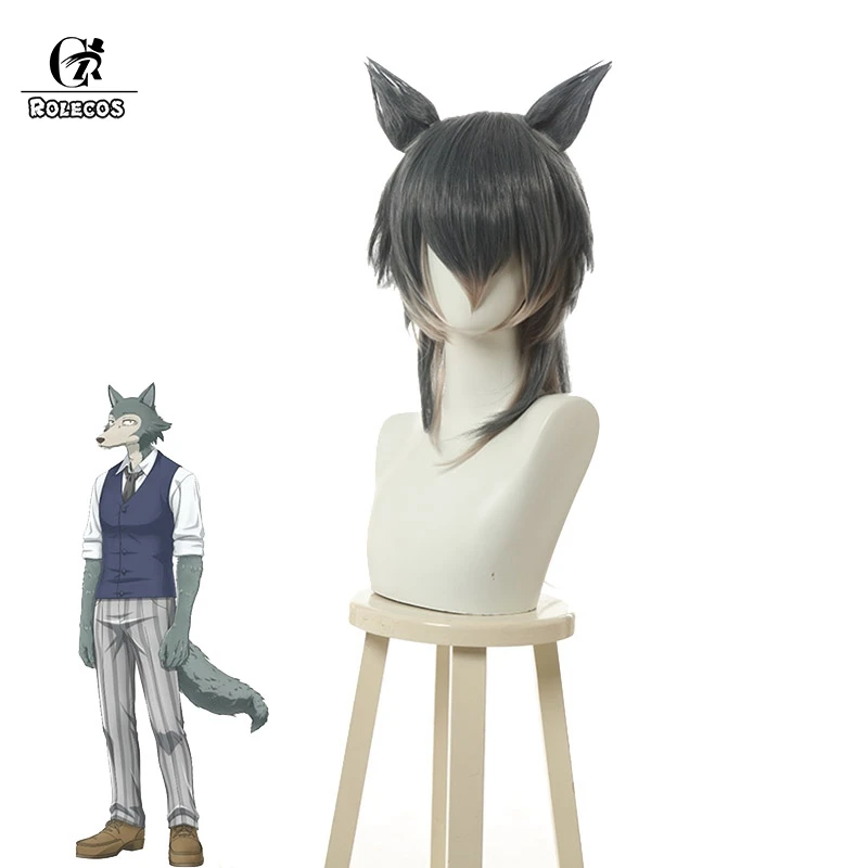 ROLECOS аниме Beastars косплей парик Legoshi волос 60 см серый голубой головной убор волк