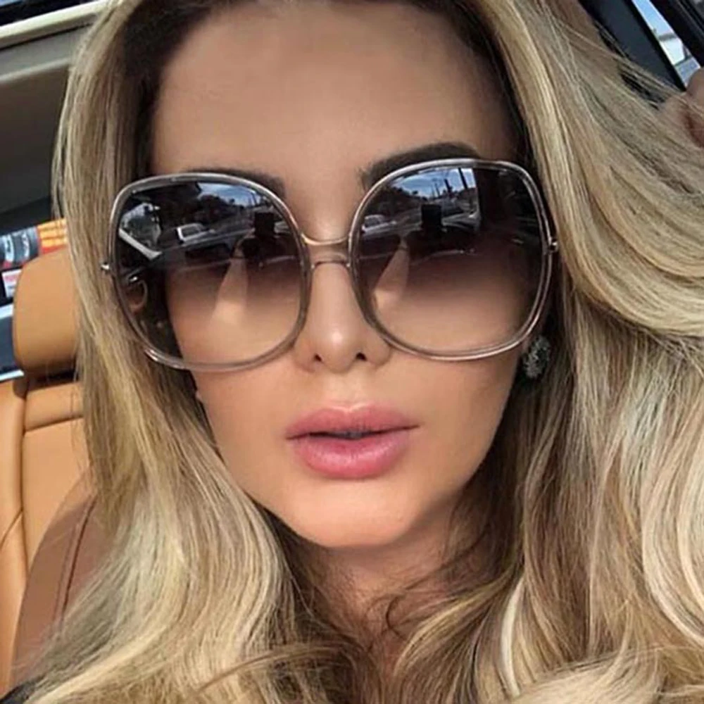 Black round oversized sunglasses ladies big frame bright female mirror unisex gradient hip-hop shadow | Аксессуары для одежды