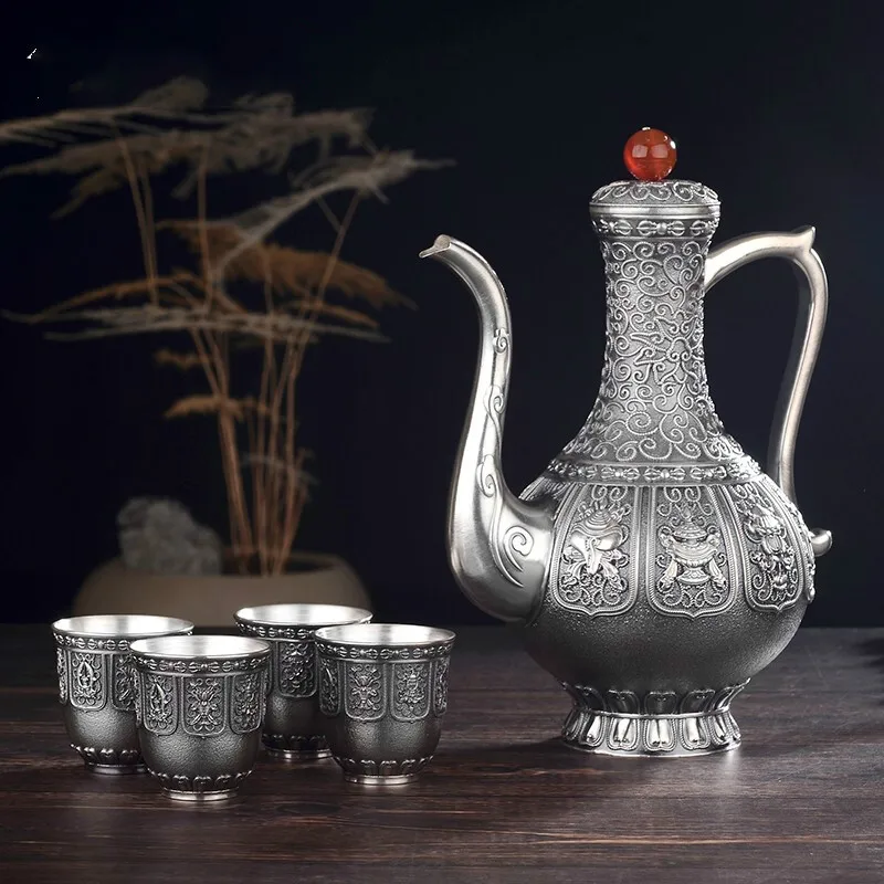 

Silver cup silver flagon wine set 999 fine silver silver cup suit business gifts holiday gifts