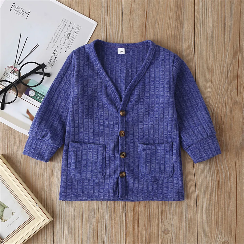 0-3Y Newborn Baby Unisex Kid Top Jacket Coat Knitted Sweater Solid Single Breasted Autumn Outfit Clothes |