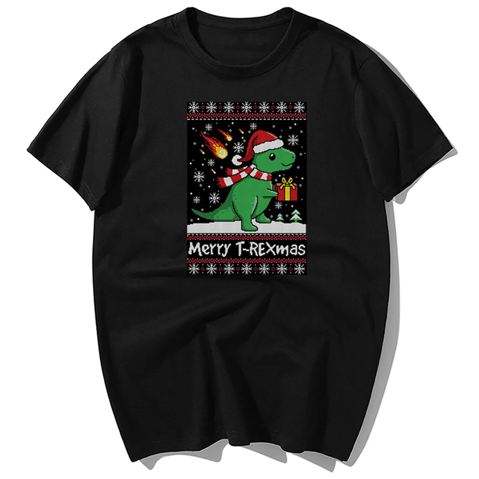 

Funny Merry T-Rexmas Cute T Rex Dinosaur Hip Hop T-Shirt Men Summer Casual 100% Cotton Short Sleeve T-shirts Harajuku Streetwear