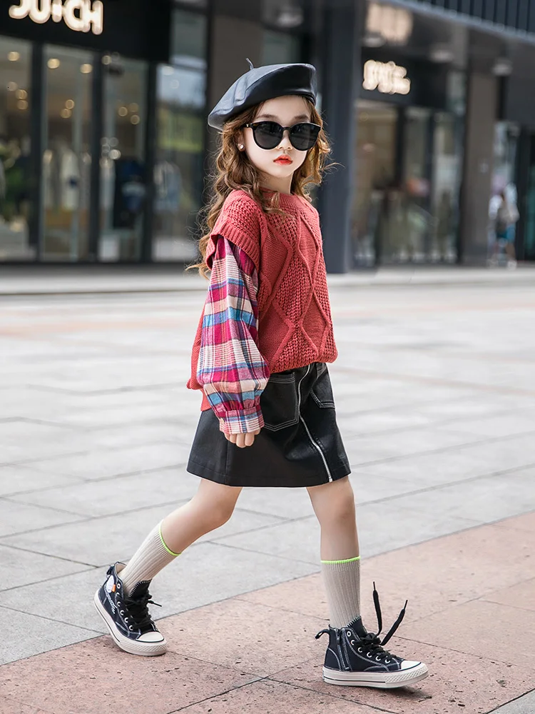 2019 г. свитер-кардиган для девочек осенний вязаный кардиган в клетку маленьких