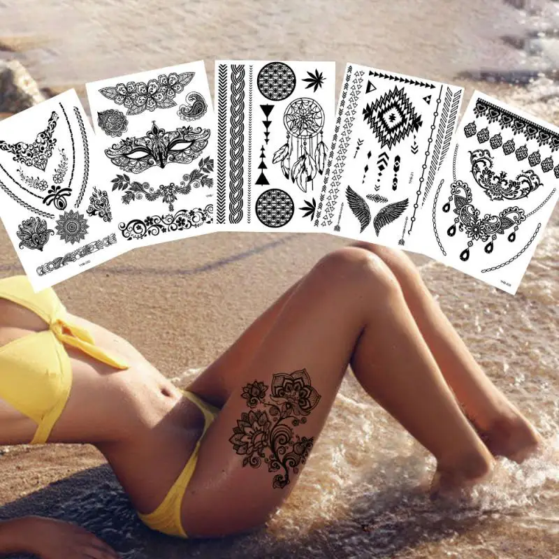 Водостойкая тату-наклейка черная роза хна тату на руку наклейка временная грудь