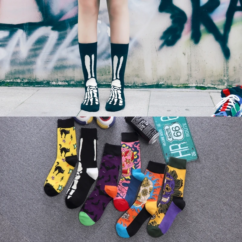 

Art Socks Women's Happy Socks Men's Cotton Printed Skull Cool Girl's Cool Fashion Street Clothing Popular Japan and South Korea