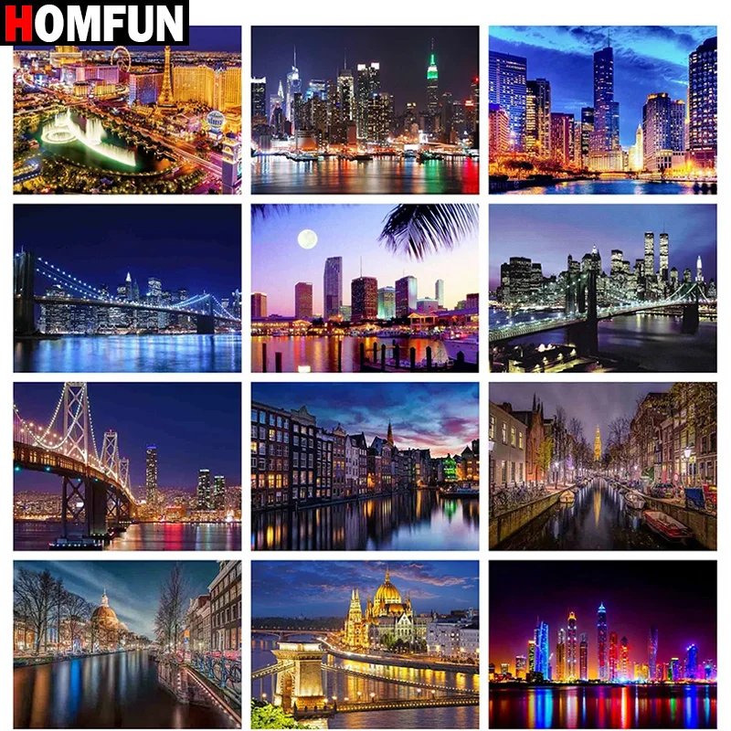 

Алмазная живопись HOMFUN, картина «Строительство, ночное видение», вышивка крестиком, картина 5D «сделай сам», полноразмерная/круглая, домашний...