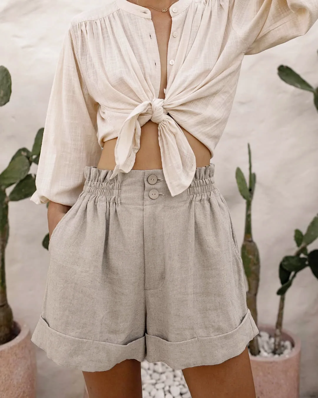 

BBK из хлопка и льна, спортивные шорты, брюки Elatistic высокая Талия Roll Up Женская Повседневная карман широкие Шорты однотонные Цвет основные абри...