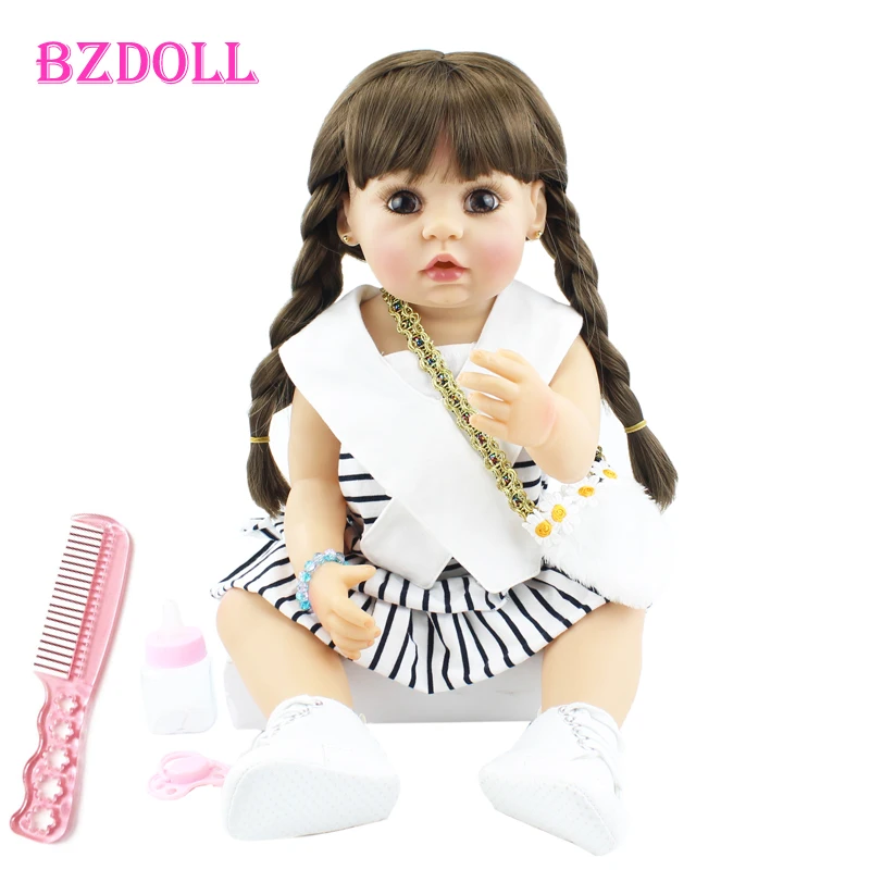 

55cm Full Silicone Baby Reborn Doll Toy Girl Boneca Vinyl Newborn Babies Dress Up Long Hair Princess Birthday Gift Toy For Child
