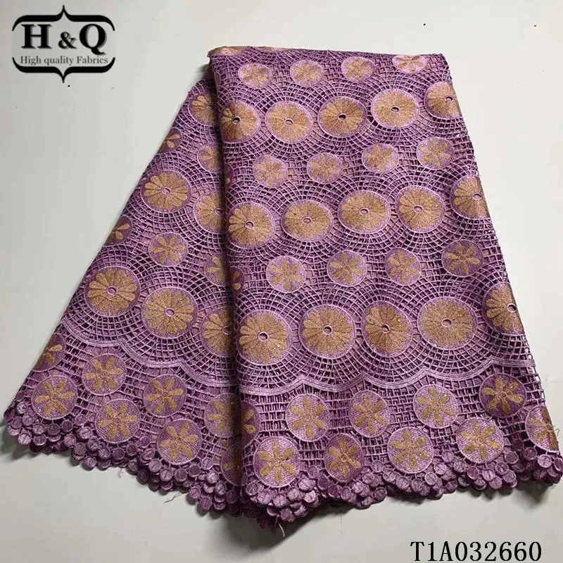 

H&Q bule newest african water soluble lace fabric with stones 2021 embroidery french cord mesh lace fabrics for sewing dress