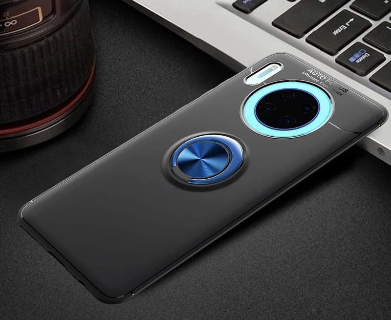 Чехол для huawei mate 30 20 Pro Lite X P30 Магнитный Кронштейн кольцо для пальца мягкий чехол для huawei mate 30pro 20X Nova 4e чехол - Цвет: Black Blue
