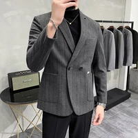 british style thick double breasted striped blazer jackets men clothing simple slim fit casual suit coats business formal s 3xl