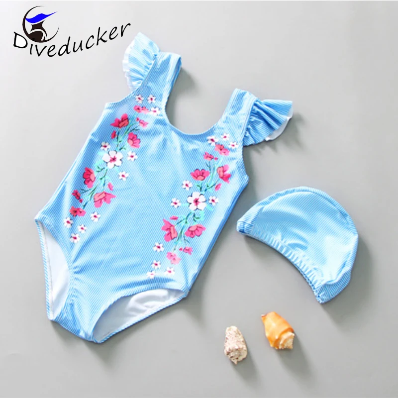 Купальный костюм для маленьких девочек 1 3 лет слитный купальный с шапочкой