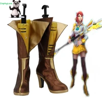 cosplaylove lol game battle academia lux prestige edition skin golden brown cosplay shoes cosplay long boots leather custom made