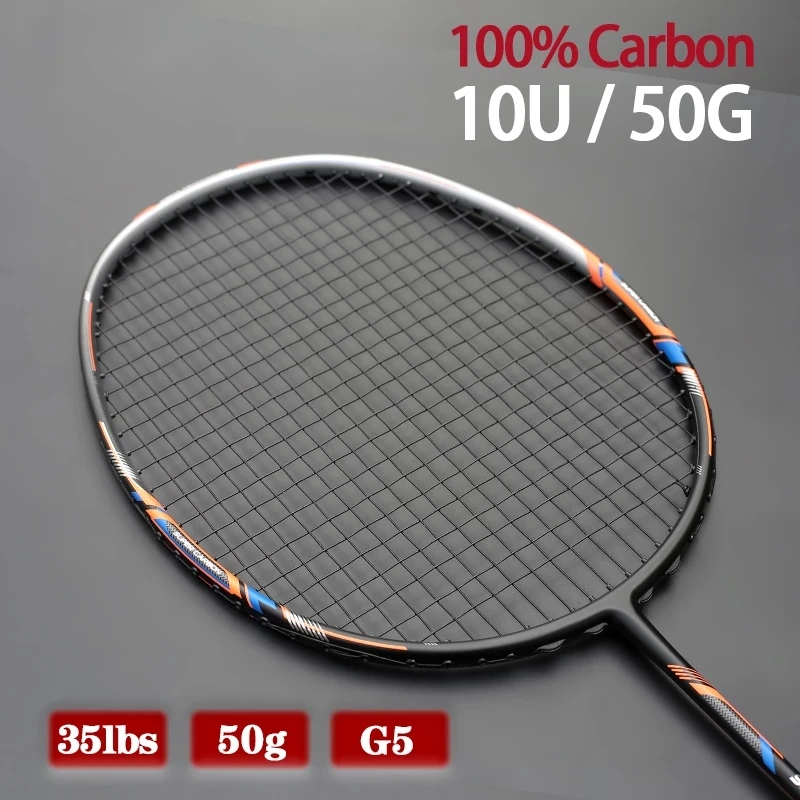 

100% Full Carbon Fiber Strung Badminton Rackets 10U 50G Tension 22-35LBS 13kg Training Racquet Speed Sports With Box For Adult