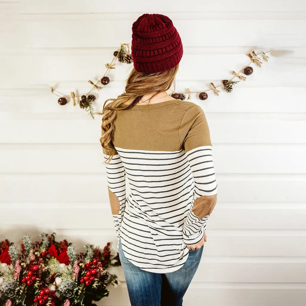 

Maternity top Women Long Sleeve Striped Nursing Tops T-shirt For Breastfeeding(Khaki )