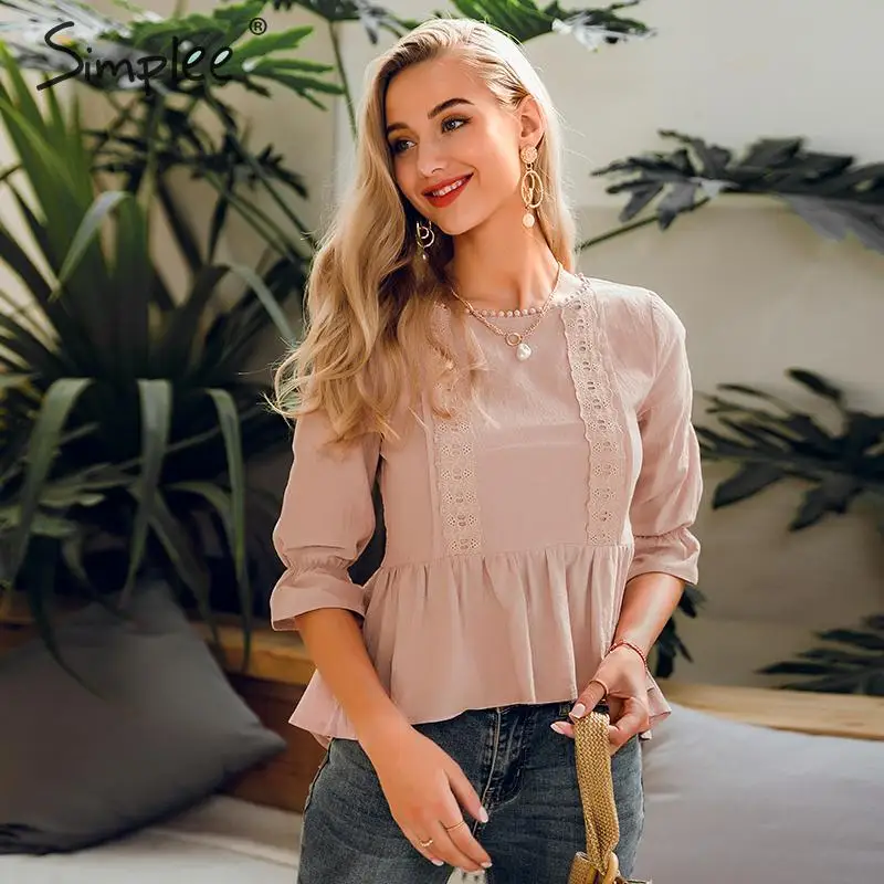 Женская блузка с оборками и кружевной вышивкой Simplee элегантная рубашка