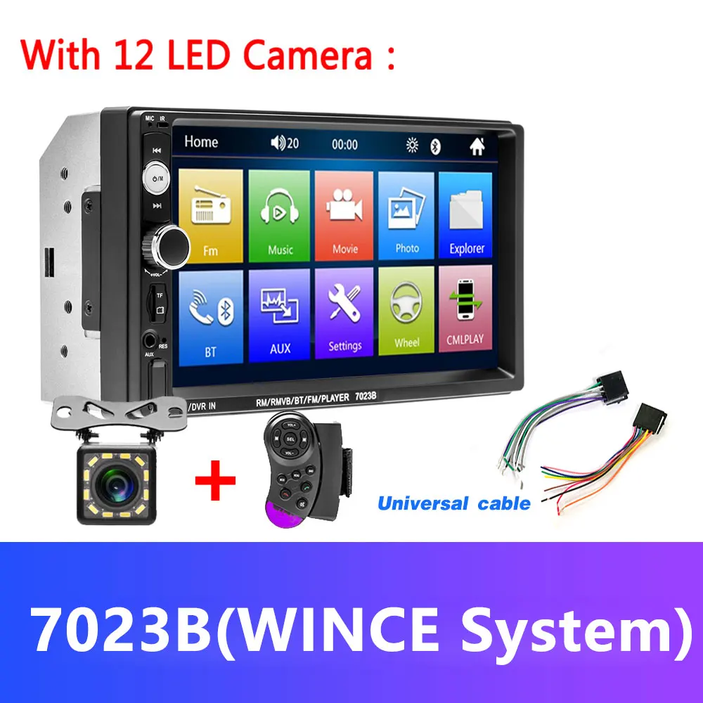 7023B And12LED Light Podofo Авторадио 2 din Кассетный рекордер автомобильный Радио 7 ''сенсорный экран 2din Автомагнитола аудио Bluetooth MP5 FM мультимедийный плеер - Цвет: 7023B And12LED Light
