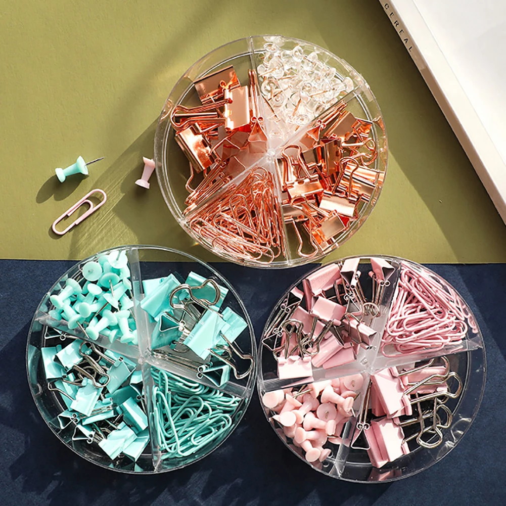 

72pcs Binder Clips Paper Clips Push Pins Sets With Acrylic Box Office Binding Supplies Office School Stationery Accessories New