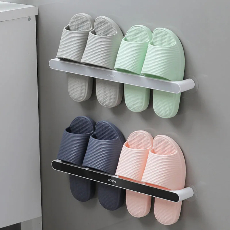 Bathroom Shoe Rack Organizer Slippers Wall Mounted Hanger Holder Drain Storage Towel Racks Self Adhesive Hanging Shoes Cabinets | Дом и сад