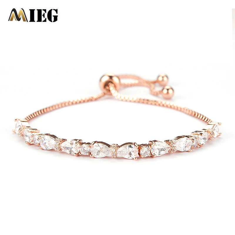 MIEG Iced Cubic Zirconia прозрачный кристалл Teardop регулируемые свадебные браслеты с