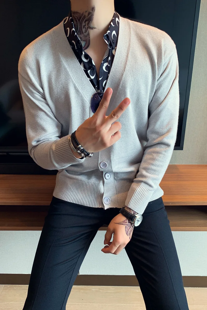 Высококачественный мужской кардиган мода 2019 Осень зима свитер длинный рукав