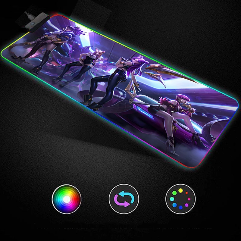 

League Of Legends RGB Mouse Pad Gamer Large Gamers Decoracion Computer Keyboard Desk Mat LED Light Backlight Sexy Girl Mousepad