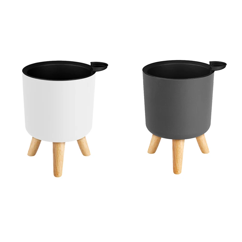 

Floor-Standing Round Flower Pot Feet Herbs Self Watering Drainage System Bonsai For Plants With Wooden Legs Nursery